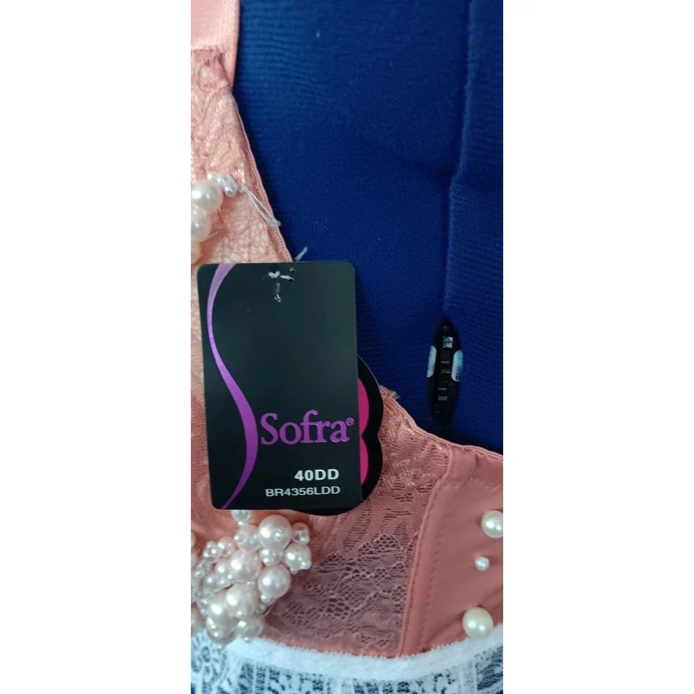 Sofra faux pearl lace beaded Adjustable Straps underwired‎ Peach Bra size 40DD